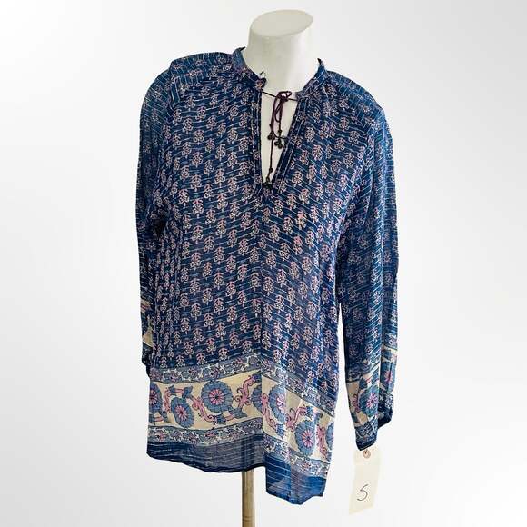 Joie Tops - Joie Navy Blue Purple Flowy Floral Silk Boho Blouse Top Size S
